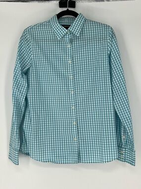 Lands' End Light Teal and White Gingham Button-Up